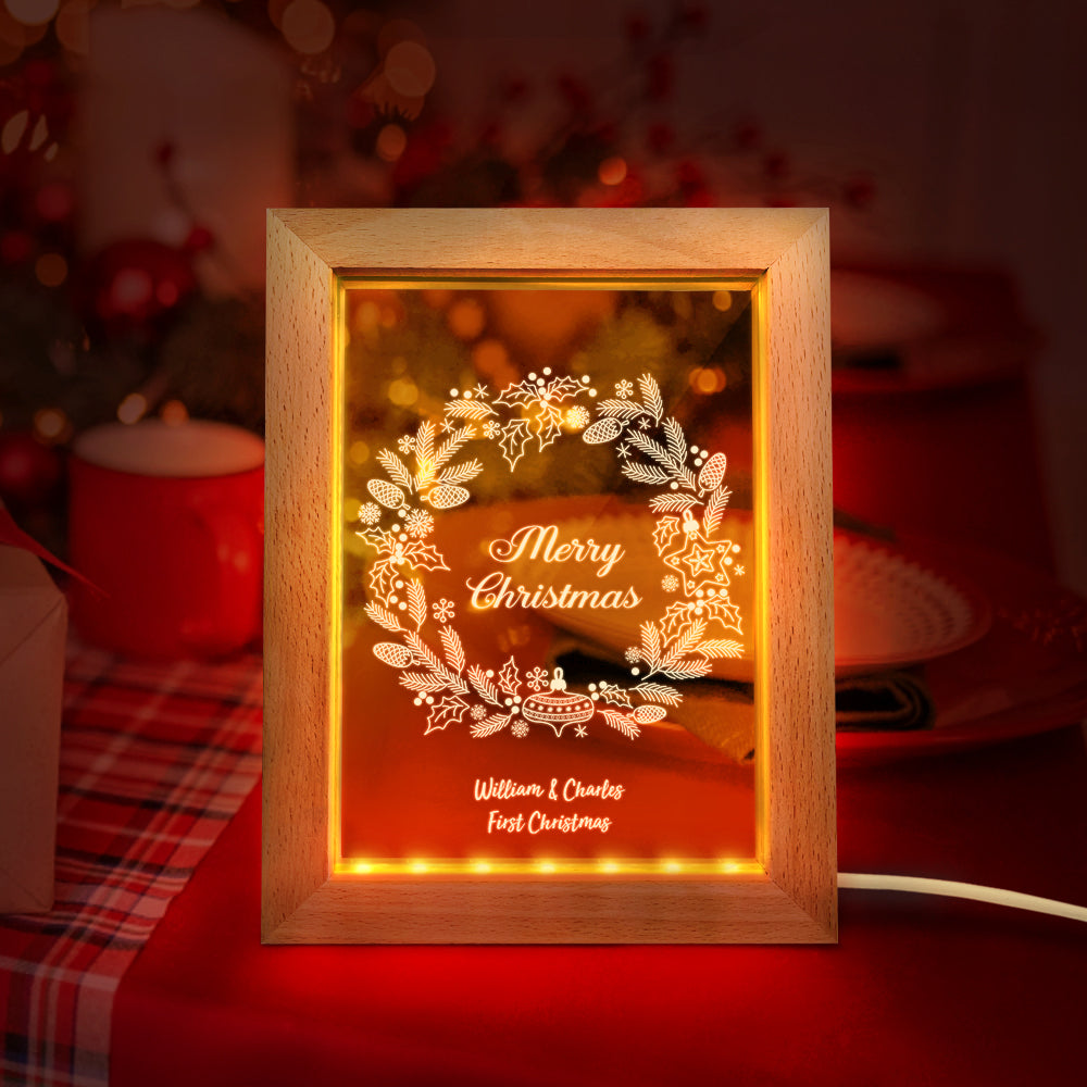 Custom Christmas Night Light Personalized 3D Christmas Wreath Wooden Frame Lamp Gift - soufeelmy
