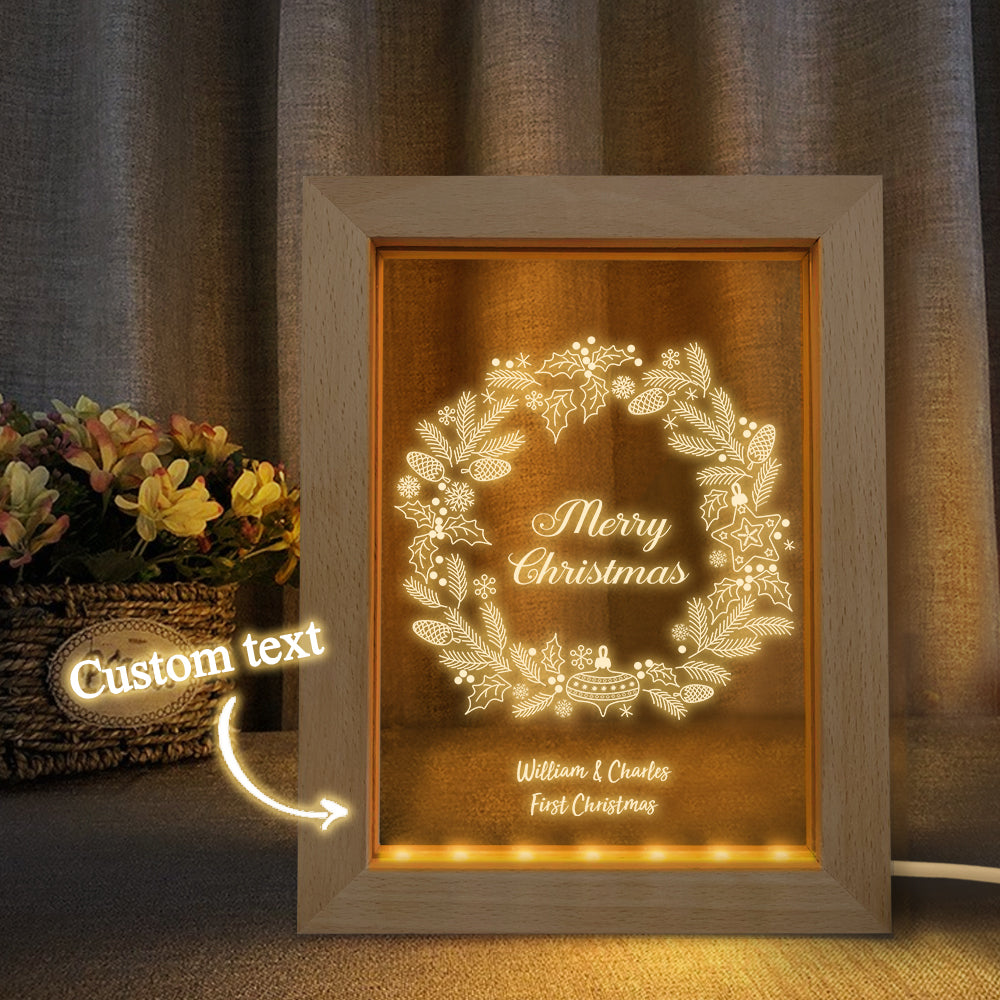 Custom Christmas Night Light Personalized 3D Christmas Wreath Wooden Frame Lamp Gift - soufeelmy