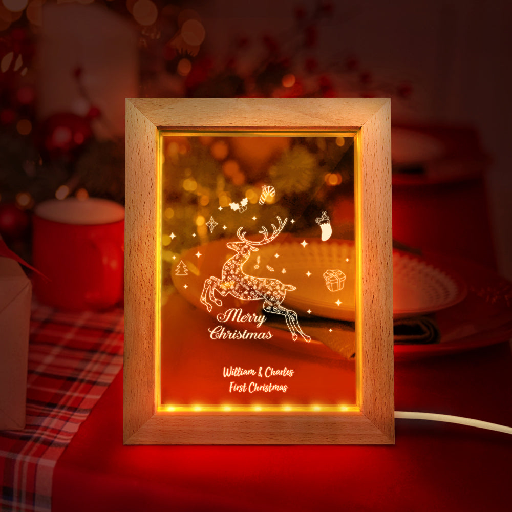 Custom Christmas Night Light Personalized 3D Elk Wooden Frame Lamp Gift - soufeelmy