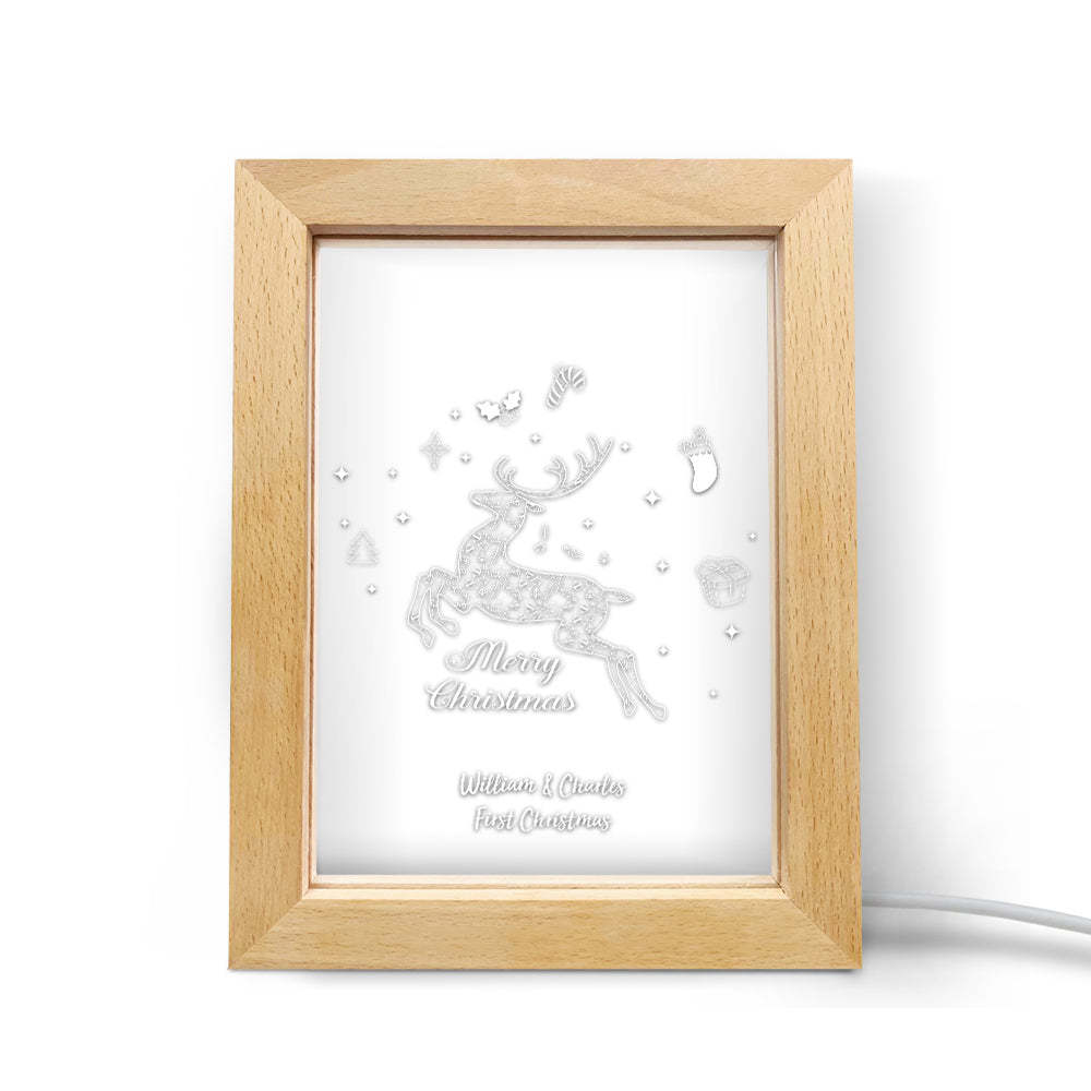 Custom Christmas Night Light Personalized 3D Elk Wooden Frame Lamp Gift - soufeelmy