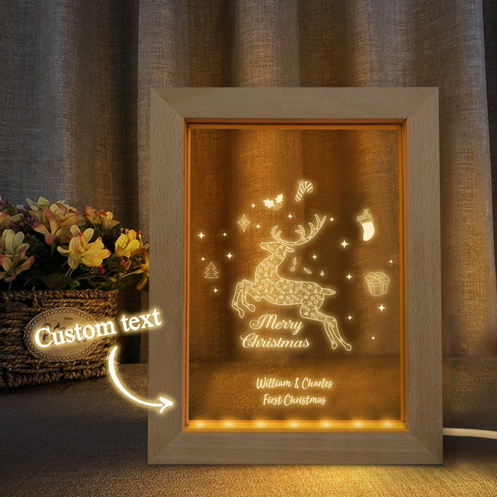 Custom Christmas Night Light Personalized 3D Elk Wooden Frame Lamp Gift - soufeelmy
