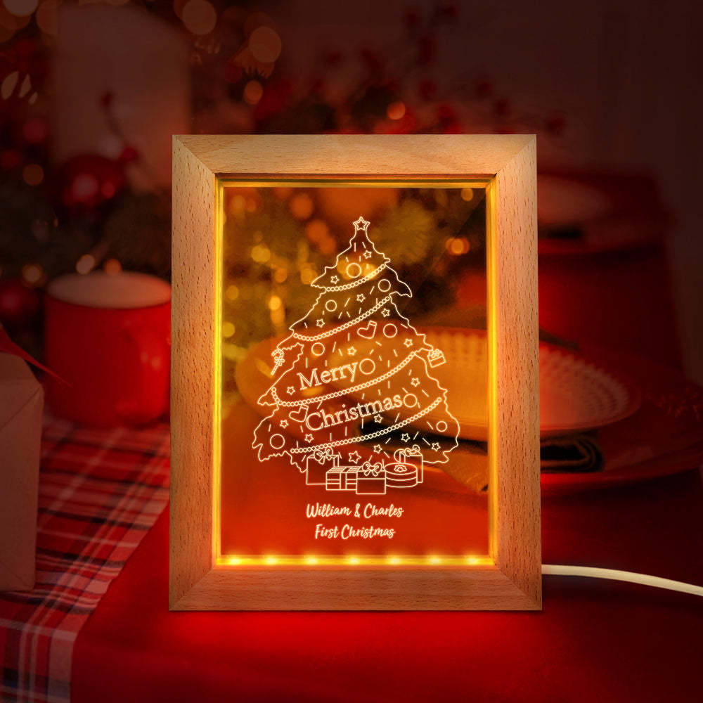 Custom Christmas Night Light Personalized 3D Cute Christmas Tree Wooden Frame Lamp Gift - soufeelmy