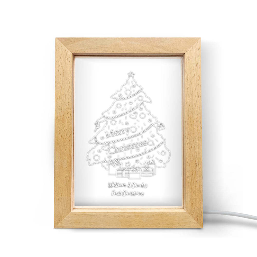 Custom Christmas Night Light Personalized 3D Cute Christmas Tree Wooden Frame Lamp Gift - soufeelmy
