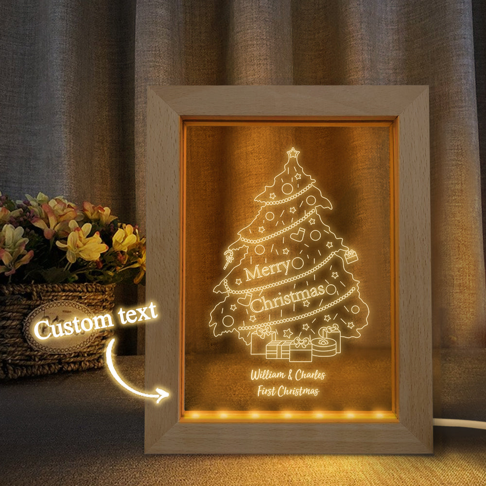 Custom Christmas Night Light Personalized 3D Cute Christmas Tree Wooden Frame Lamp Gift - soufeelmy