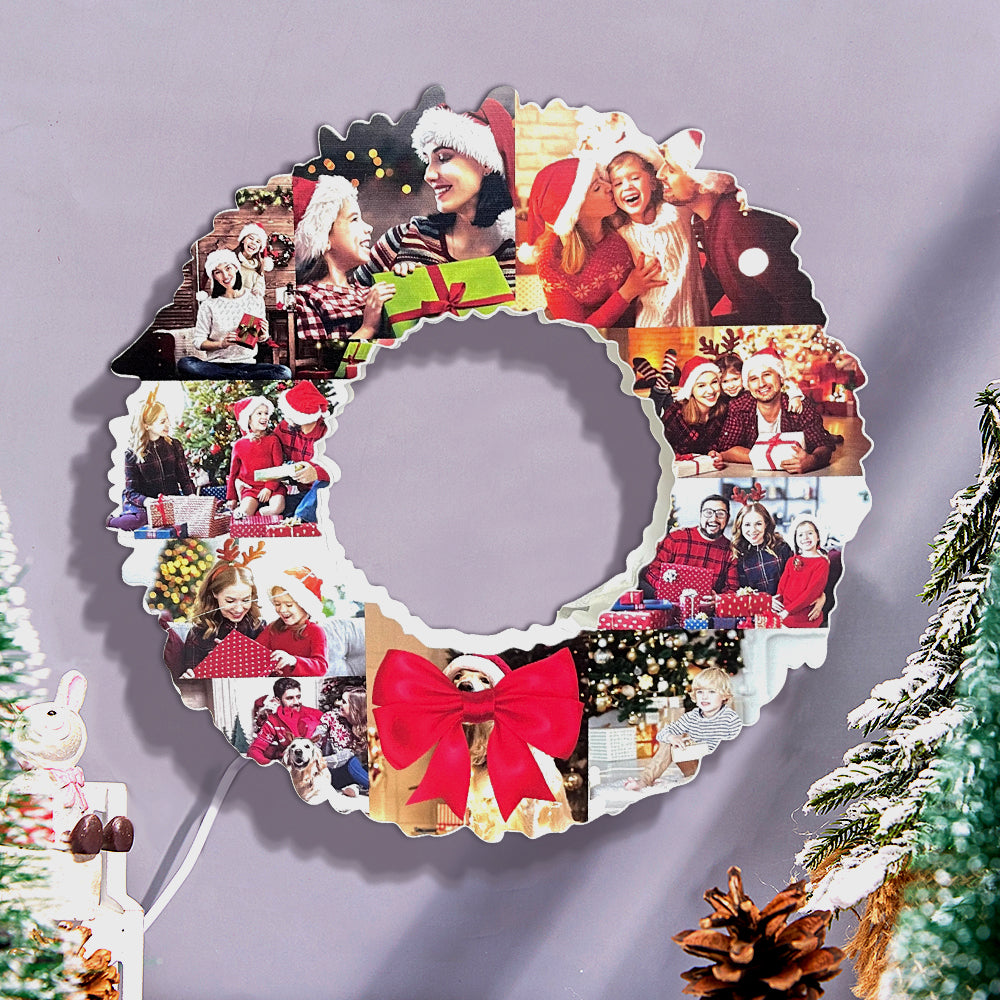 Personalized Photo Collage Wall Light Christmas Wreath Night Light Best Christmas Gift - soufeelmy