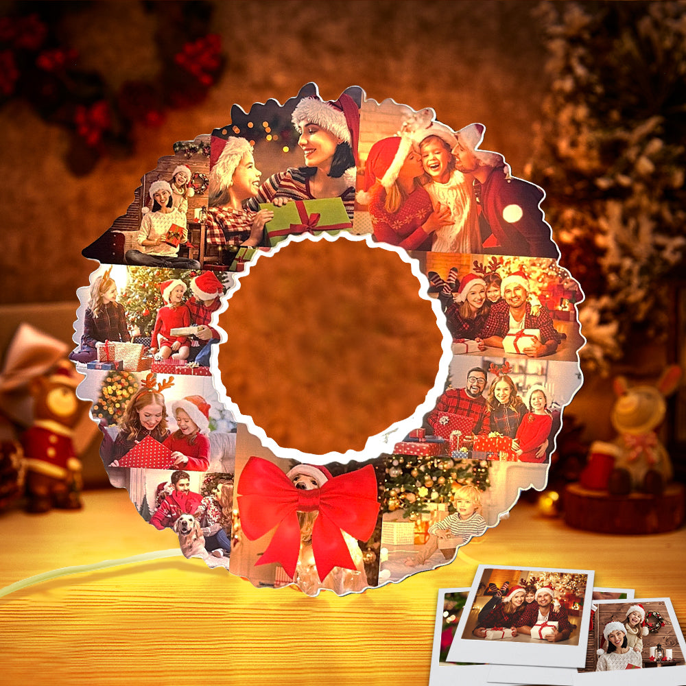 Personalized Photo Collage Wall Light Christmas Wreath Night Light Best Christmas Gift - soufeelmy