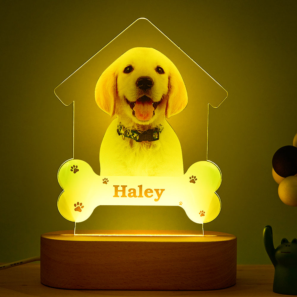Custom Photo Engraved Puppy Night Light Personalized House Acrylic Lamp Gift for Pet Lover - soufeelmy