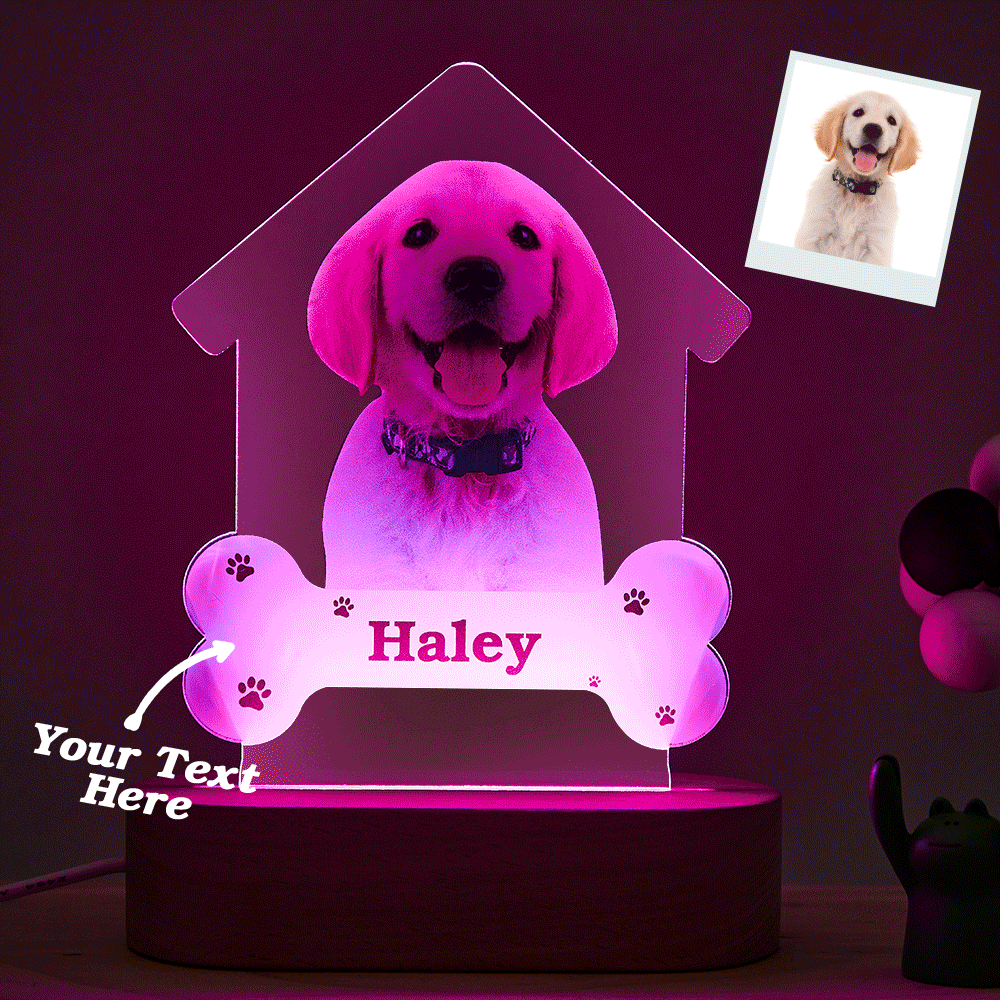 Custom Photo Engraved Puppy Night Light Personalized House Acrylic Lamp Gift for Pet Lover - soufeelmy