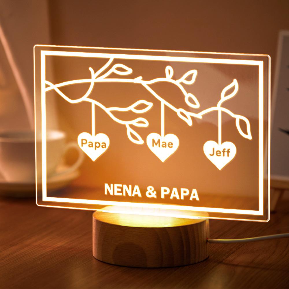Custom Family Tree LED Night Light Engraved Name 3-8 Deocr Anniversary Gifts - soufeelmy