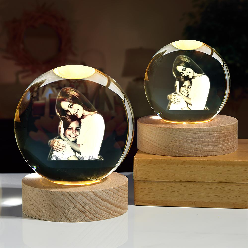 Custom 2D Photo Crystal Ball Night Light Personalized Photo Crystal Light for Mother's Day - soufeelmy