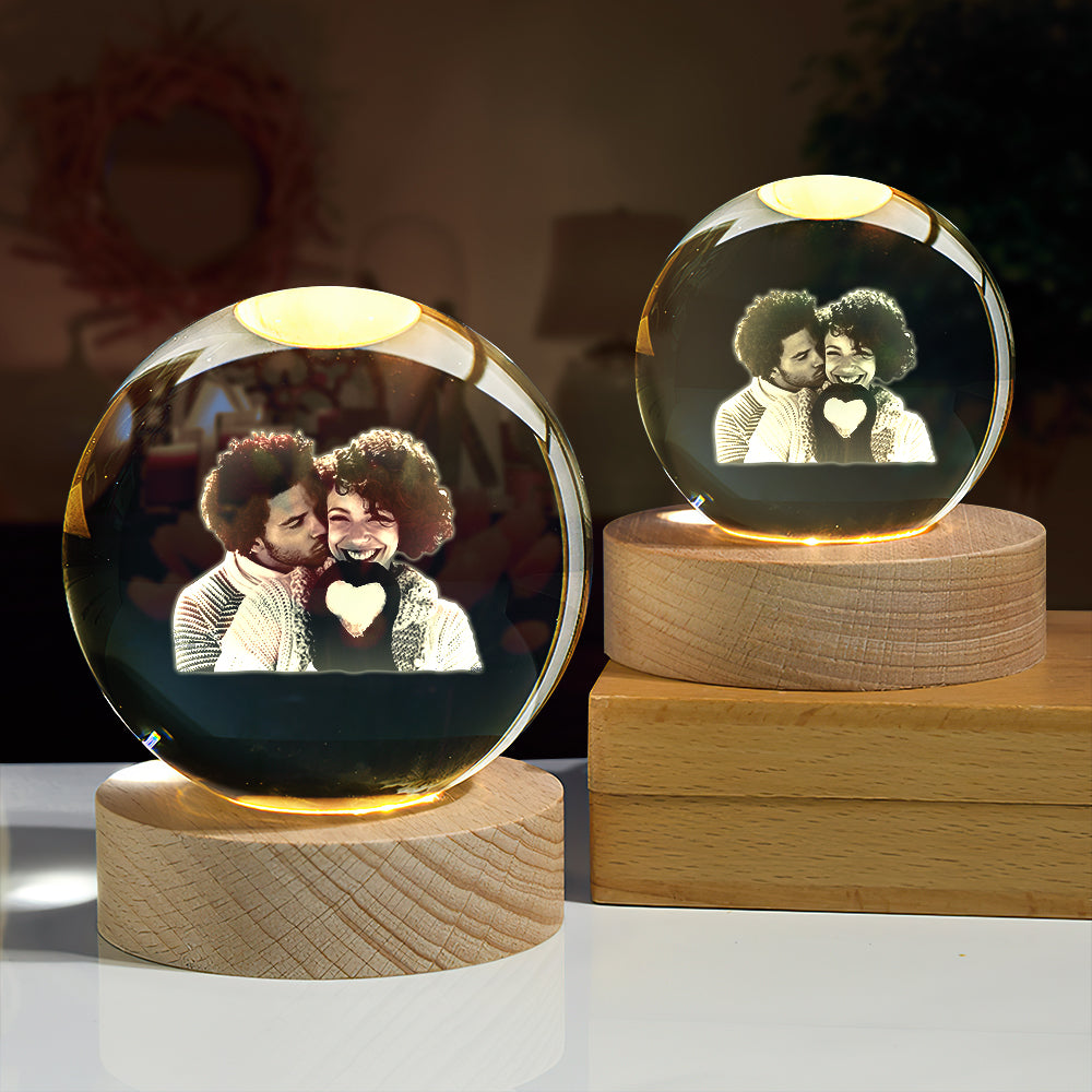 Custom 2D Photo Crystal Ball Night Light Personalized Photo Crystal Light Birthday Anniversary Wedding Gifts - soufeelmy