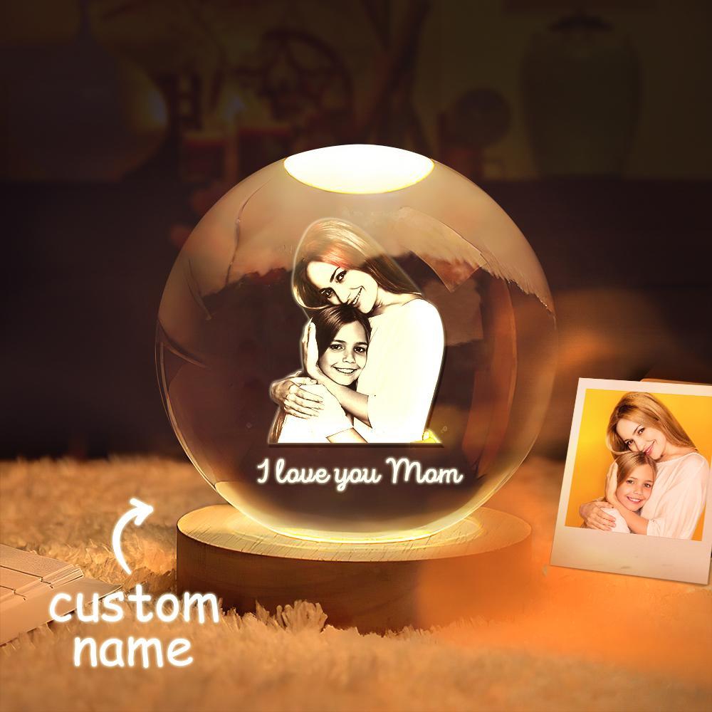 Custom 2D Photo Crystal Ball Night Light Personalized Photo Crystal Light for Mother's Day - soufeelmy