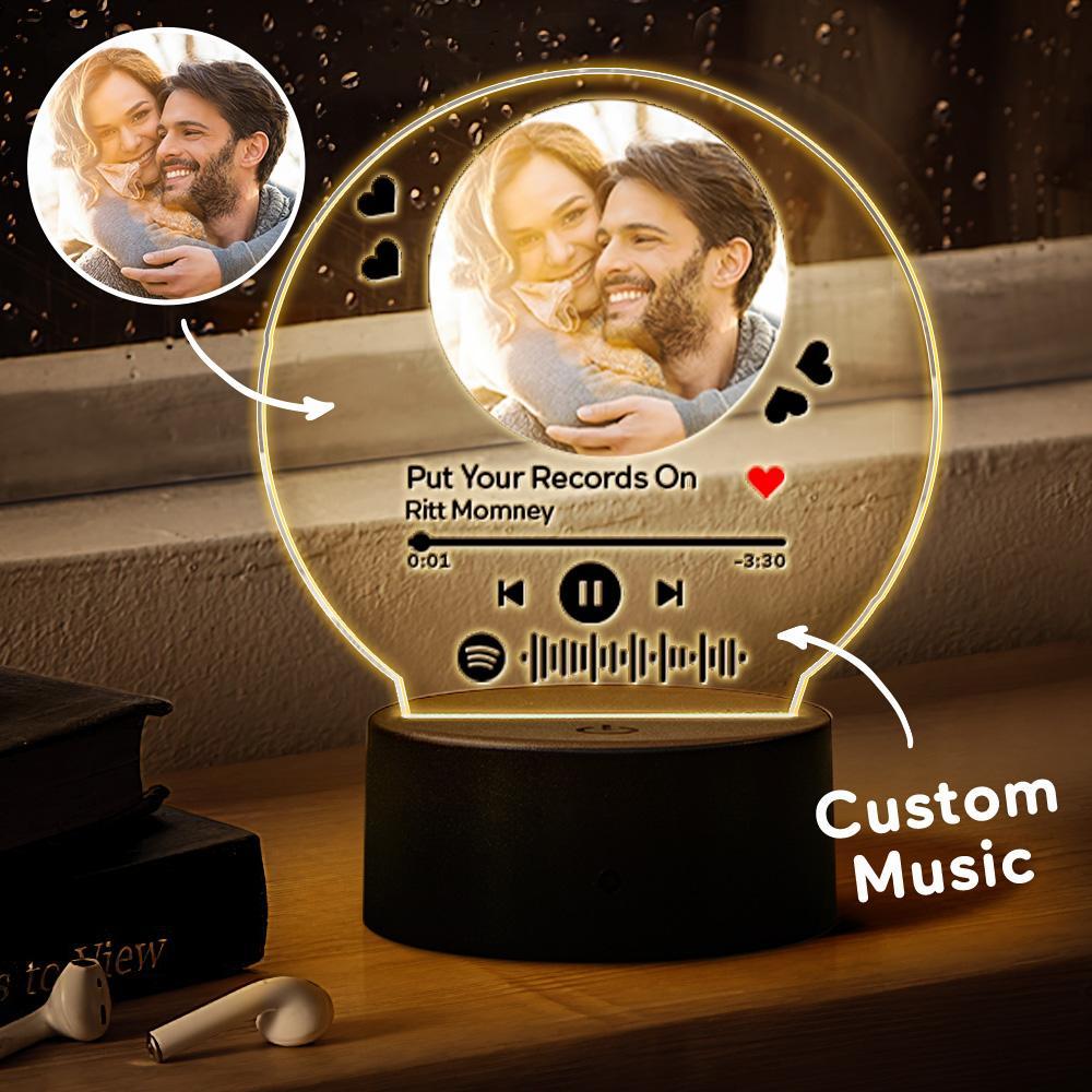 Custom Spotify Plaque Photos Frame Personalized Scannable Music Night Light Glass Art Gifts Home Decor - soufeelmy