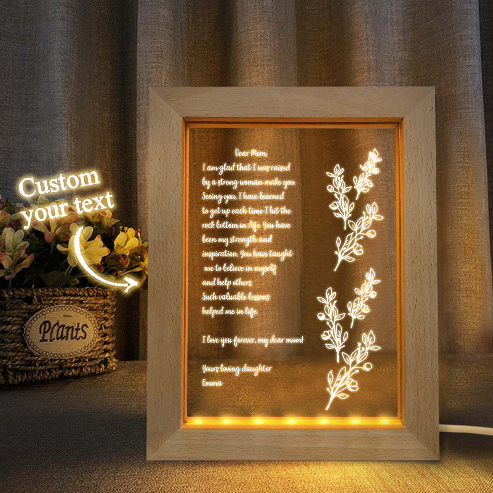 Personalized Hand-Written Letter Night Light Custom Wooden Frame Lamp for Mother's Day Gift - soufeelmy
