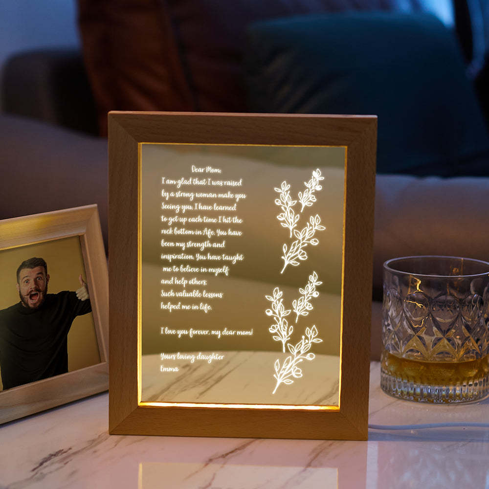 Personalized Hand-Written Letter Night Light Custom Wooden Frame Lamp for Mother's Day Gift - soufeelmy