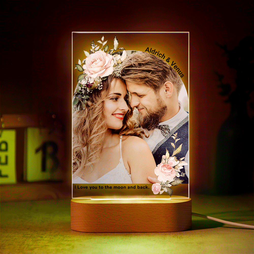 Custom Photo Print with Flowers Colorful Lamp Personalized Acrylic Night Light Engagement Gift - soufeelmy