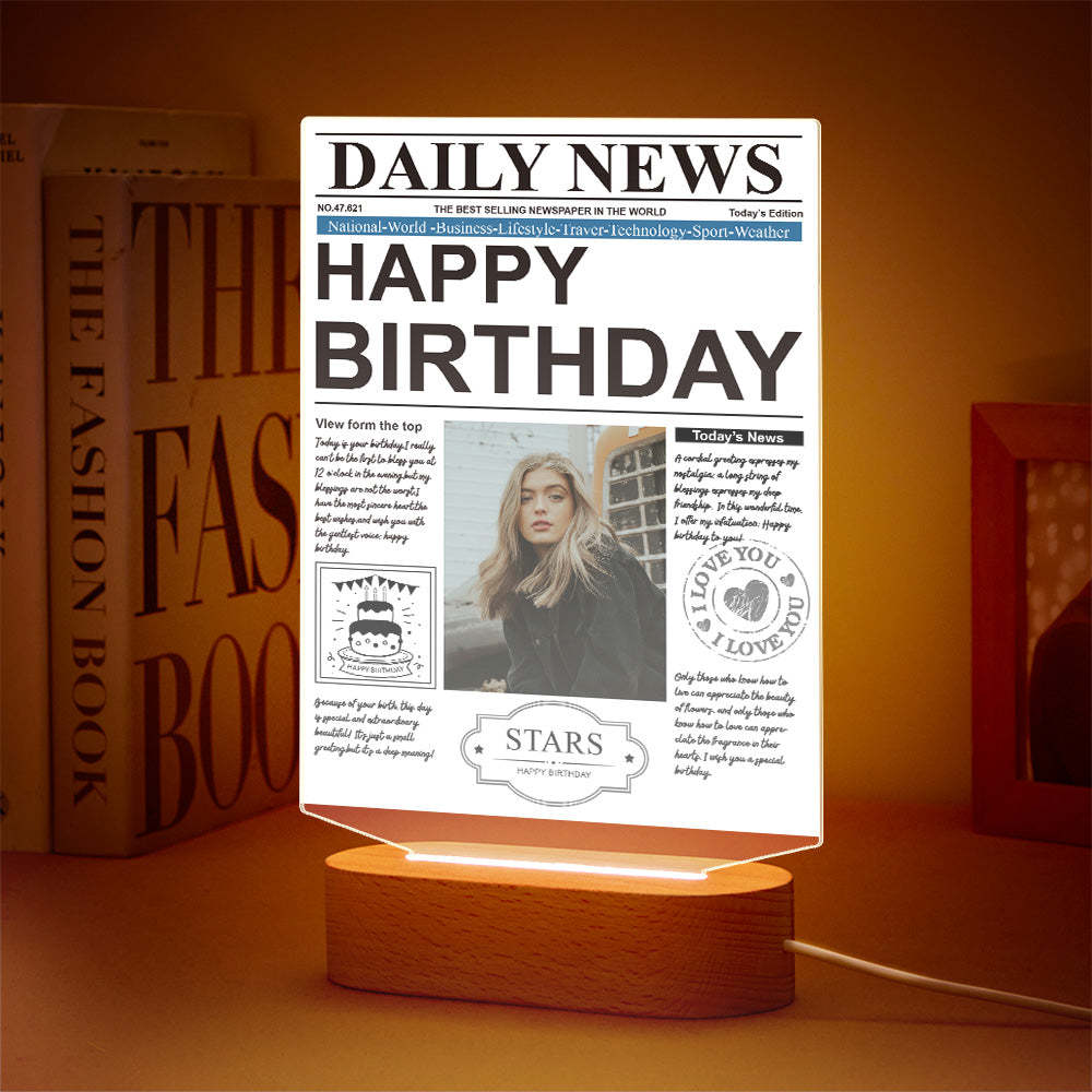 Custom Photo News Acrylic Plaque Colorful Lamp Personalized Night Light Birthday Gifts Memories Gift - soufeelmy