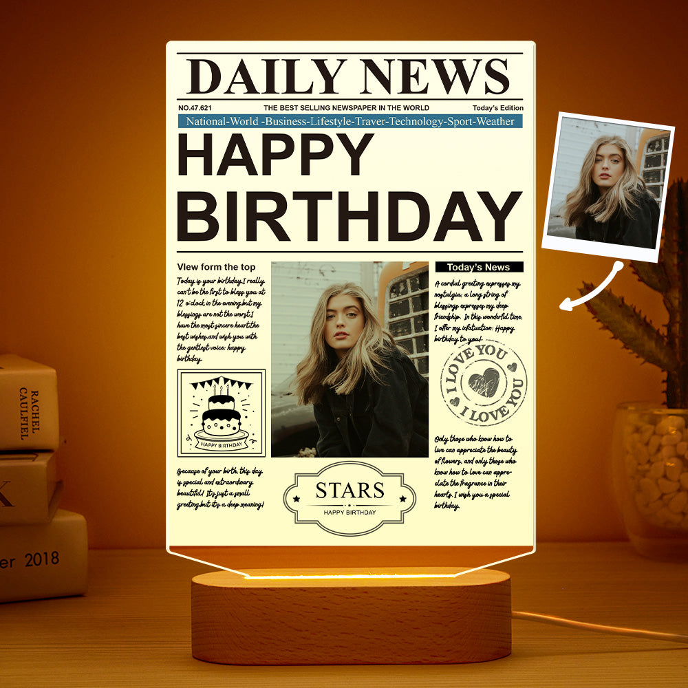 Custom Photo News Acrylic Plaque Colorful Lamp Personalized Night Light Birthday Gifts Memories Gift - soufeelmy