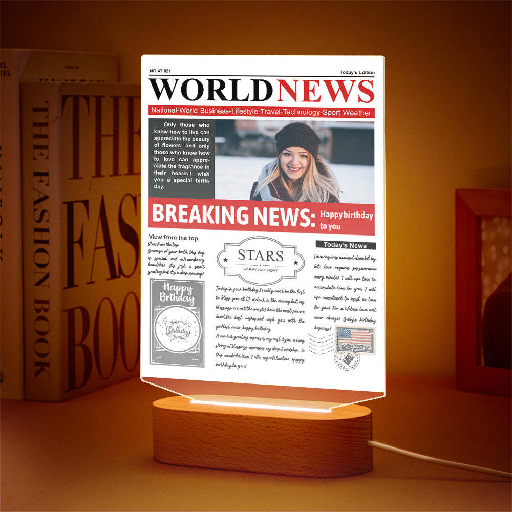 Custom Photo News Acrylic Sign Colorful Lamp Personalized 3D Printed Night Light Birthday Gifts - soufeelmy