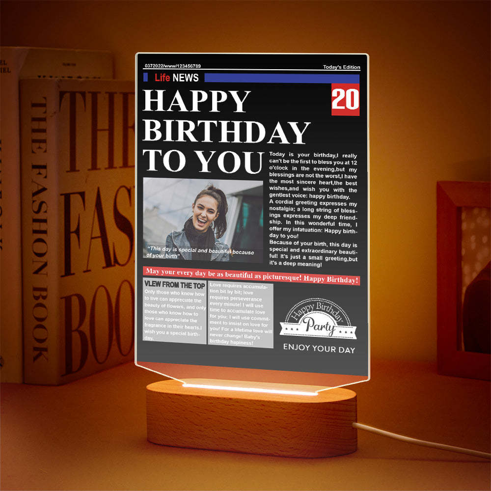 Custom Photo News On Acrylic Board Colorful Lamp Personalized Night Light Birthday Gifts - soufeelmy