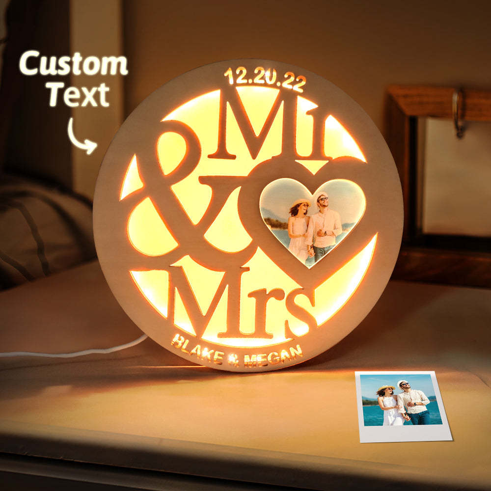 Custom Photo Wooden Lamp Personalized Engraved Name Night Light for Lover - soufeelmy
