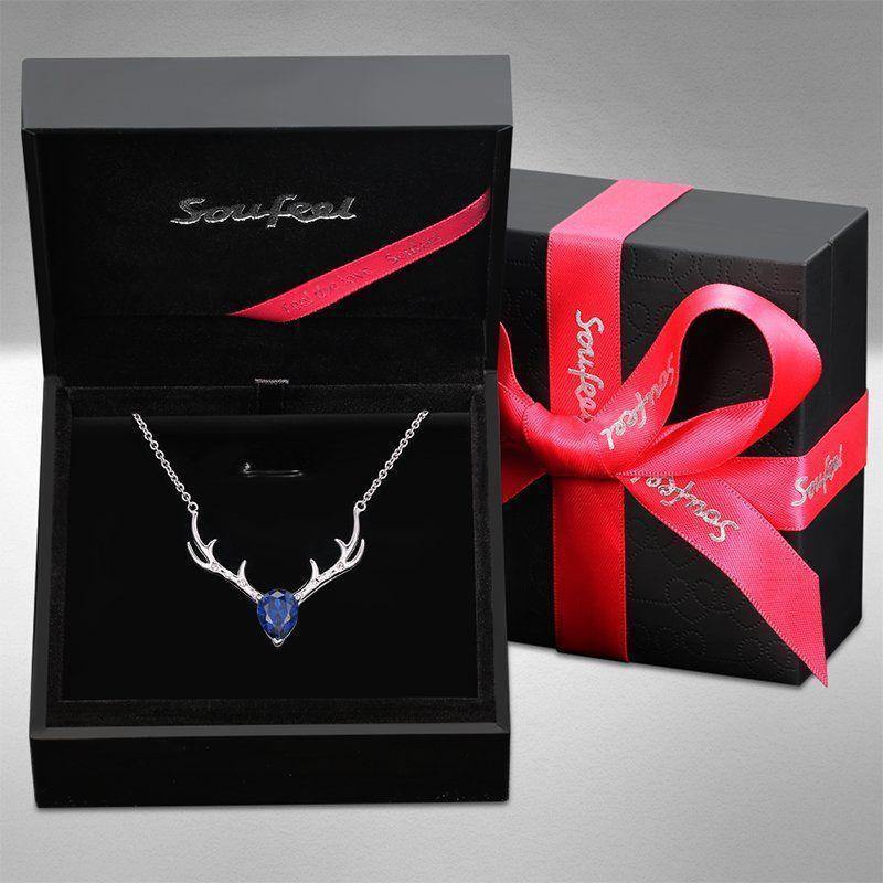 Swarovski Crystal Christmas Reindeer Necklace Silver - soufeelus