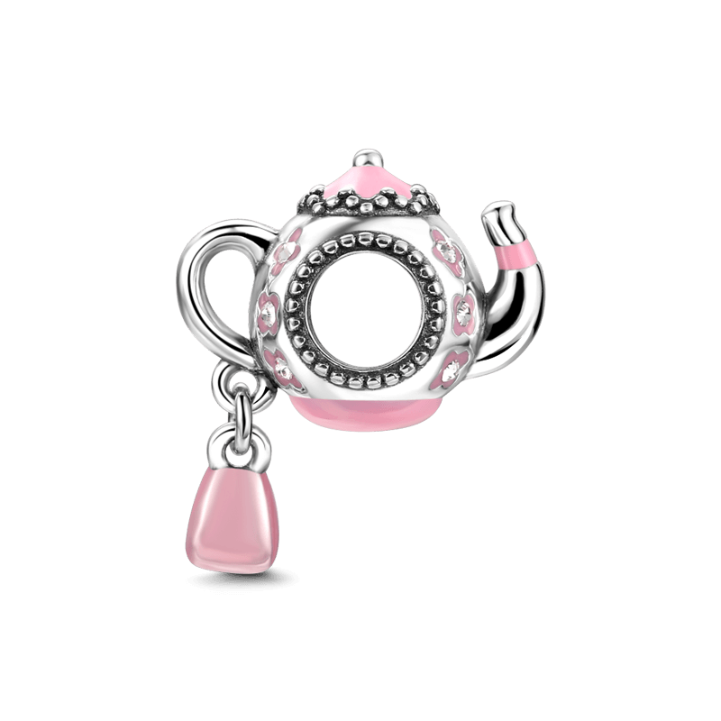 Pink Teapot Silver Charm with Swarovski Crystal - soufeelus