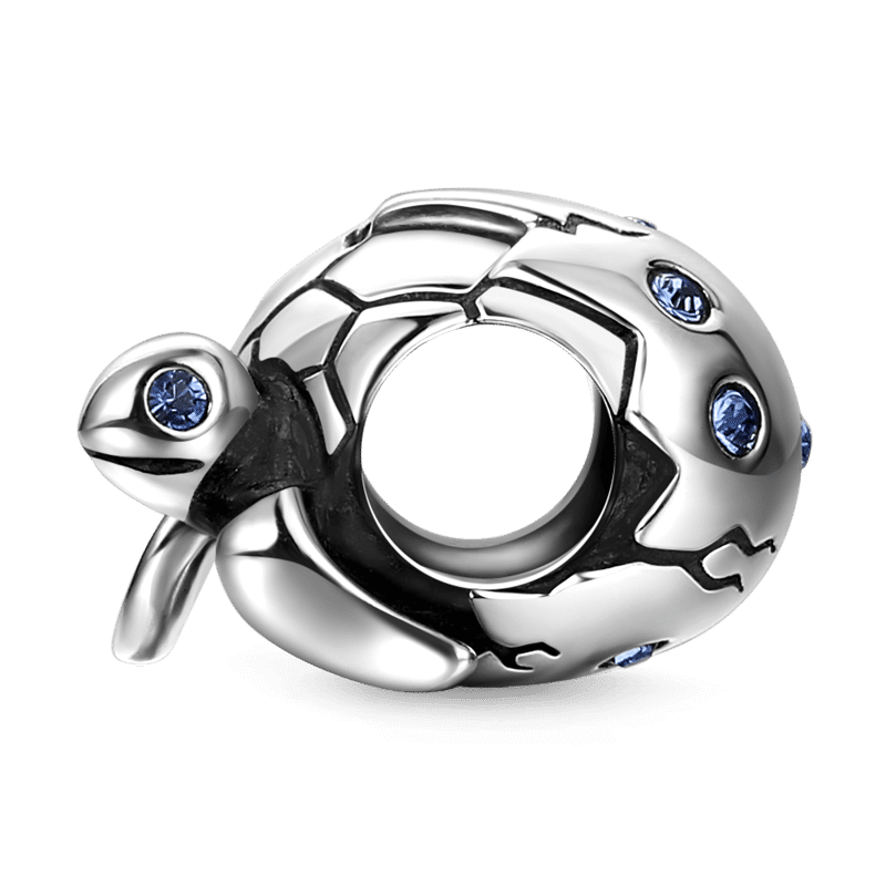 Sea Turtle Silver Charm with Swarovski Crystal - 