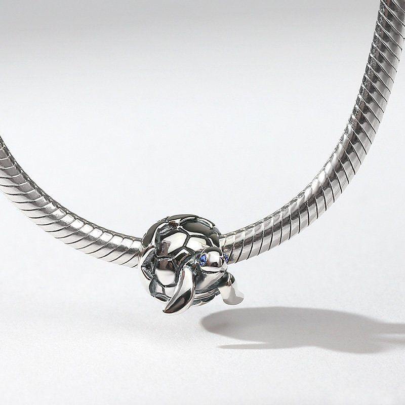 Sea Turtle Silver Charm with Swarovski Crystal -