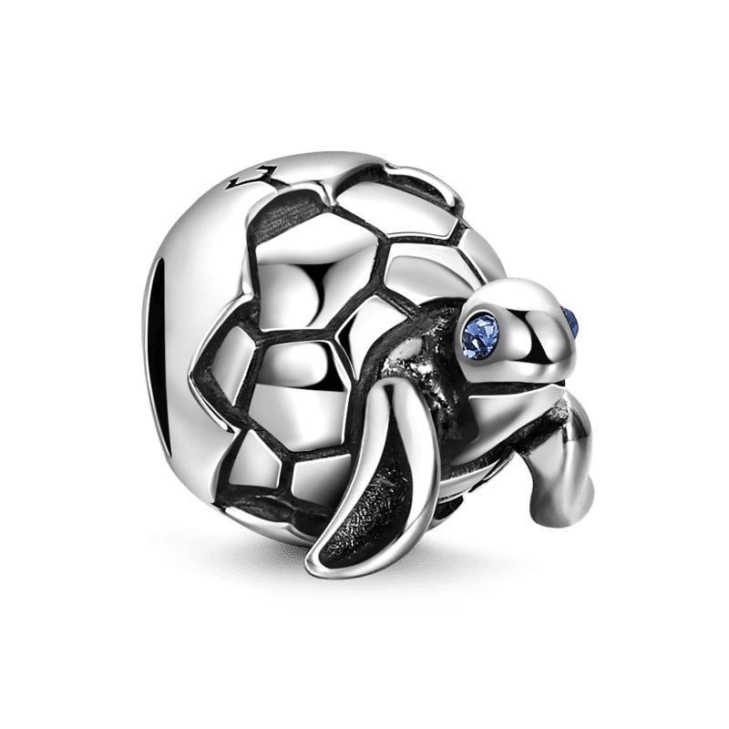 Sea Turtle Silver Charm with Swarovski Crystal - 