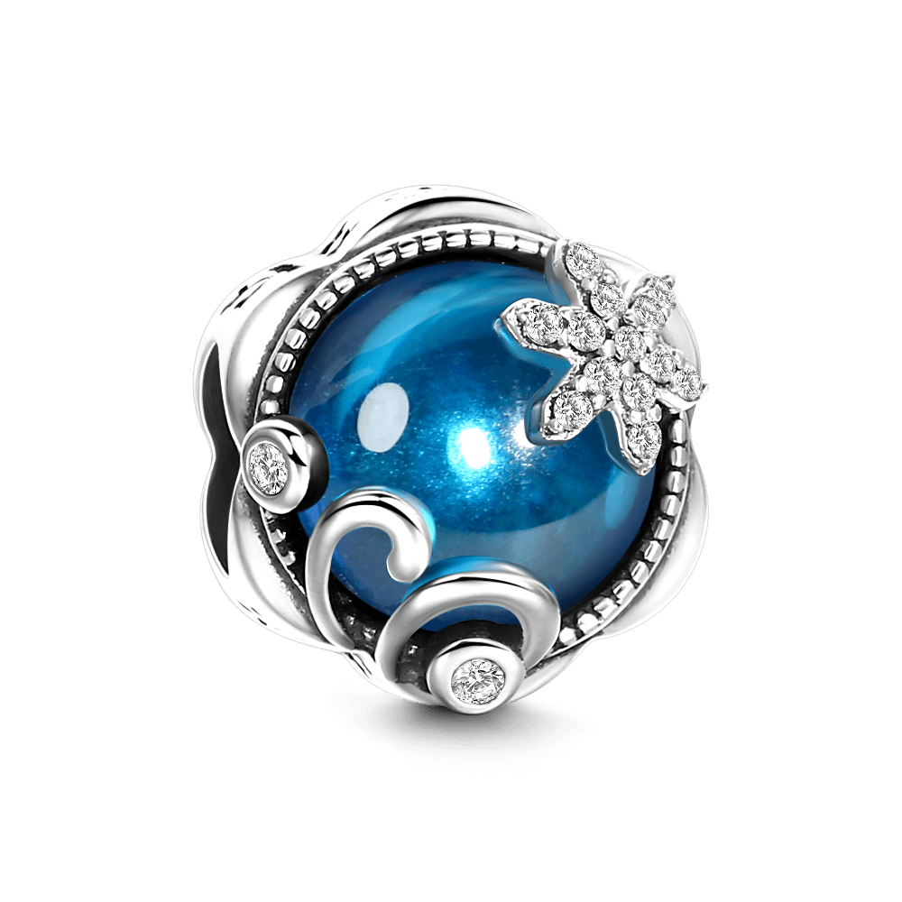 Snow in Blue Sky Silver Charm with Swarovski Crystal - 