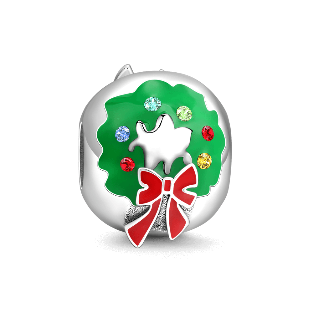 Swarovski Crystal Christmas Wreath Charm Silver - soufeelus