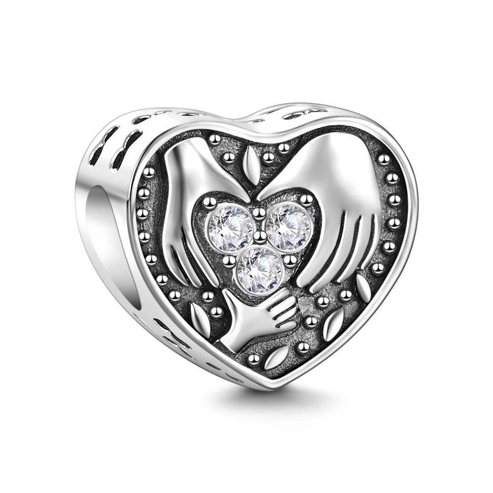 A Loving Family Heart-shaped Sliver Swarovski Charm - soufeelus