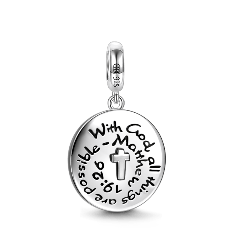 With God All Things Are Possible - Matthew 19:26 Dangle Charm Silver - soufeelus