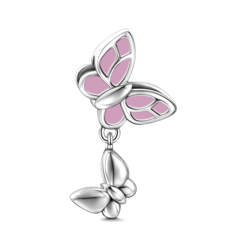 Butterfly Mom and Child Dangle Charm Silver - soufeelus