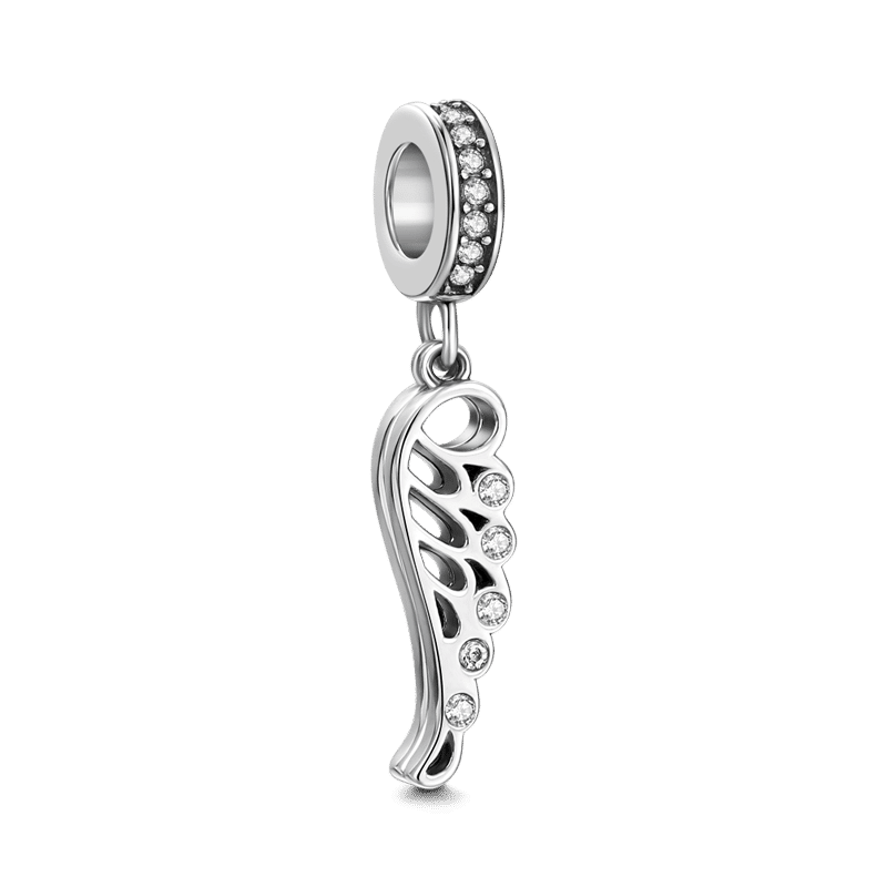 Angel Wings with Swarovski Crystal Dangle Charm Silver -