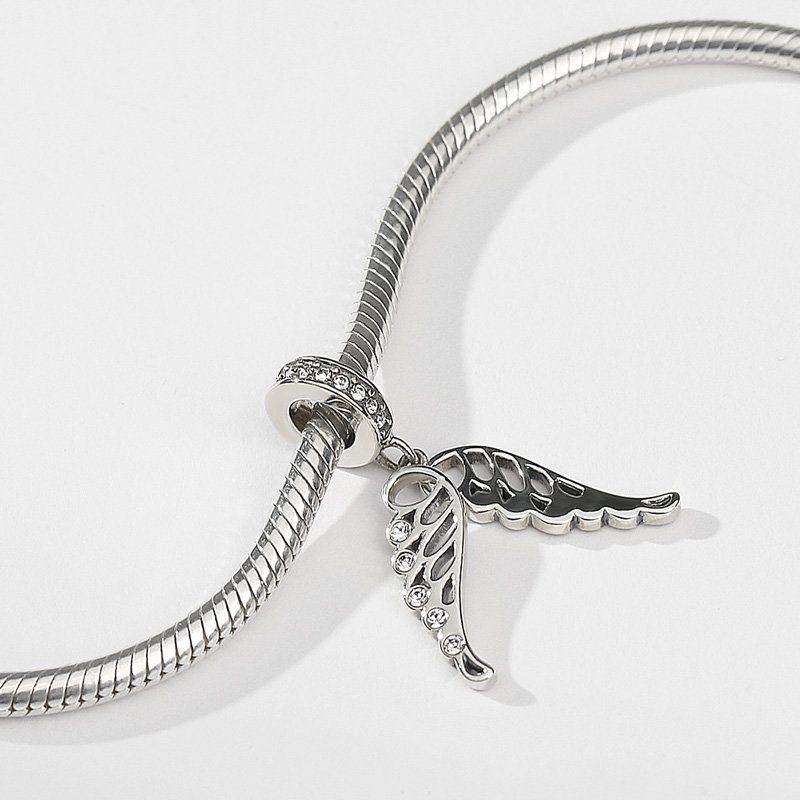 Angel Wings with Swarovski Crystal Dangle Charm Silver - 