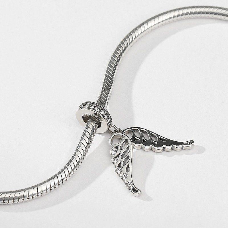 Angel Wings with Swarovski Crystal Dangle Charm Silver -