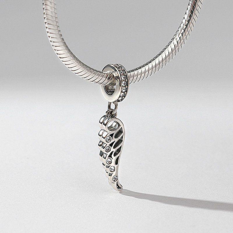 Angel Wings with Swarovski Crystal Dangle Charm Silver -