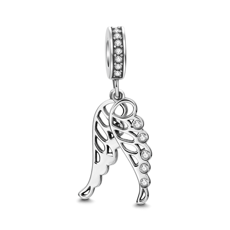 Angel Wings with Swarovski Crystal Dangle Charm Silver -