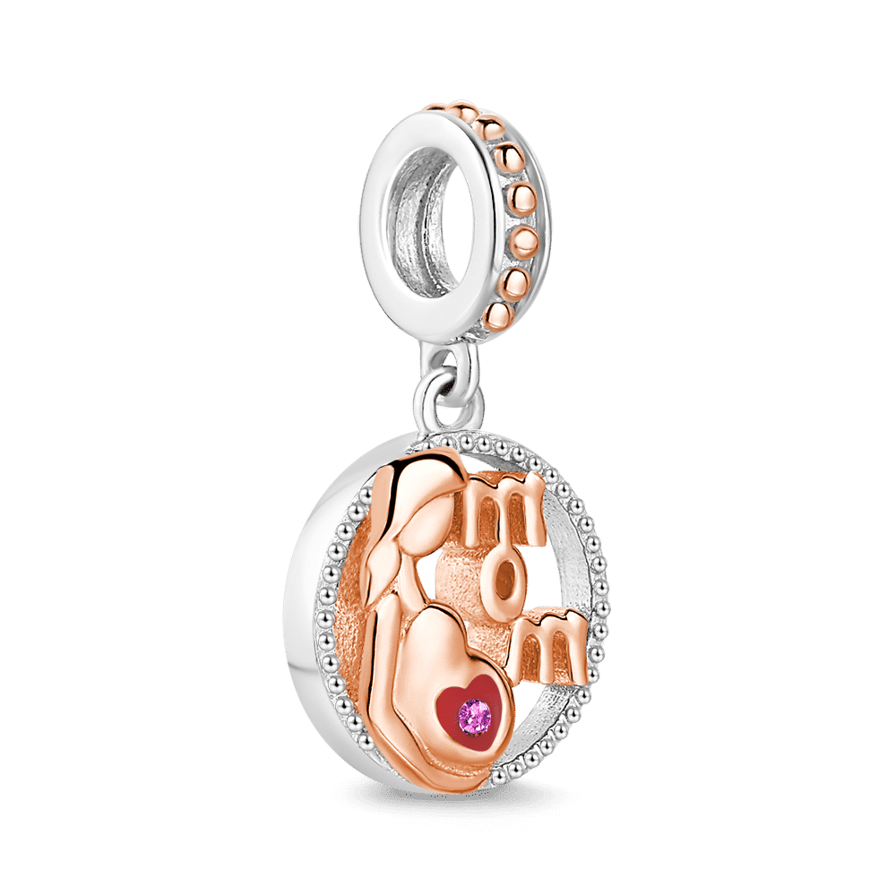 Swarovski Crystal Mom Dangle Charm Rose Gold Plated Silver - 
