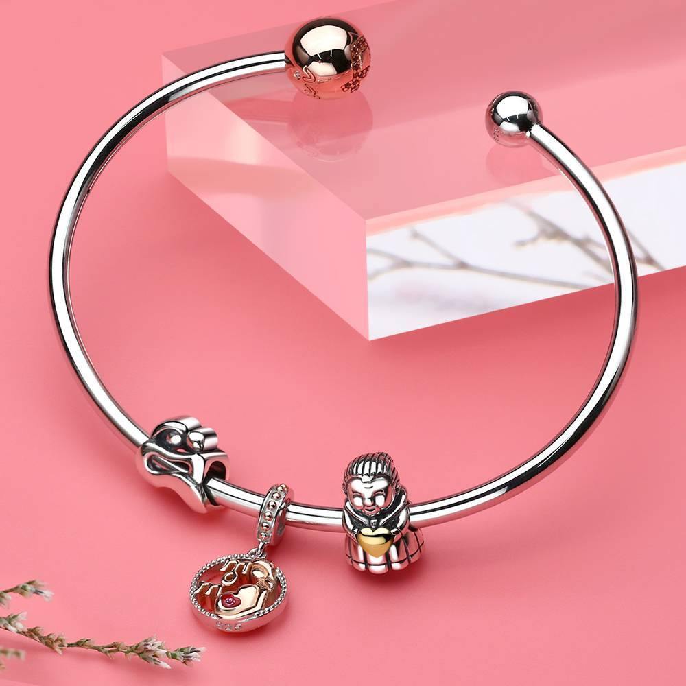 Swarovski Crystal Mom Dangle Charm Rose Gold Plated Silver -