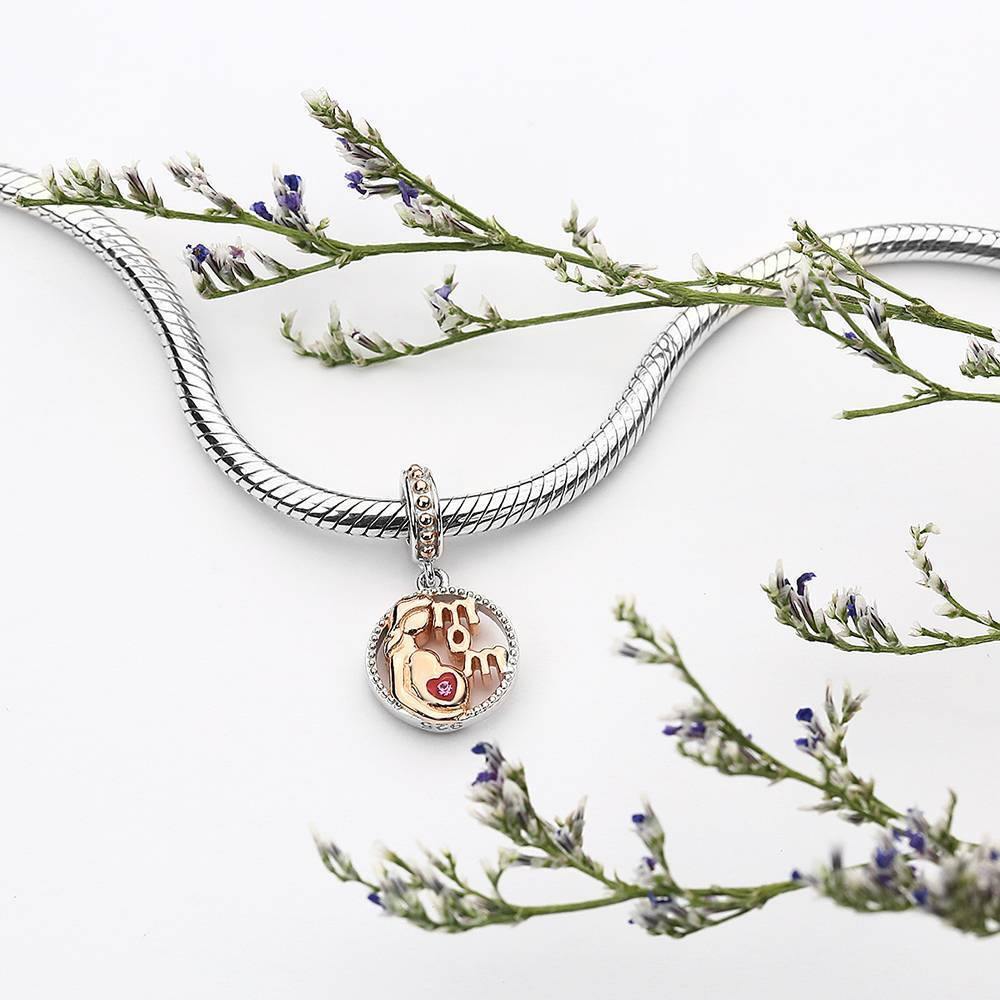 Swarovski Crystal Mom Dangle Charm Rose Gold Plated Silver -