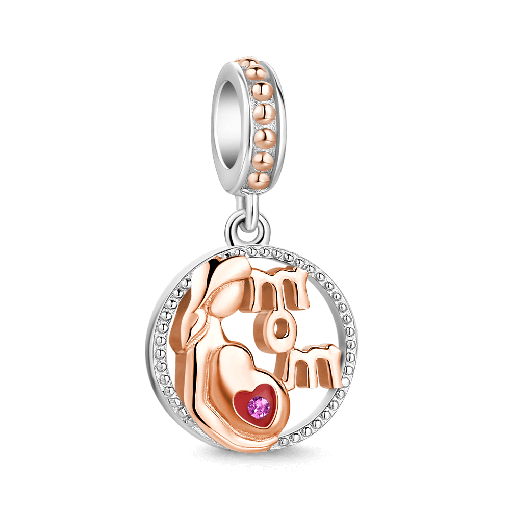 Swarovski Crystal Mom Dangle Charm Rose Gold Plated Silver -
