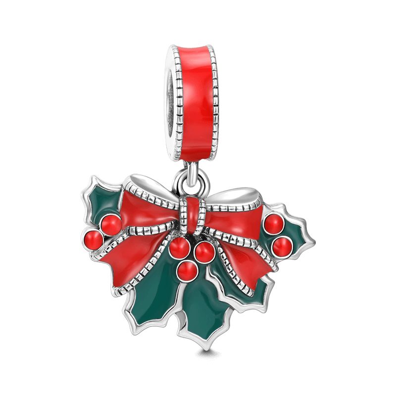 Silver Christmas Holly Leaves Dangle Charm - soufeelus