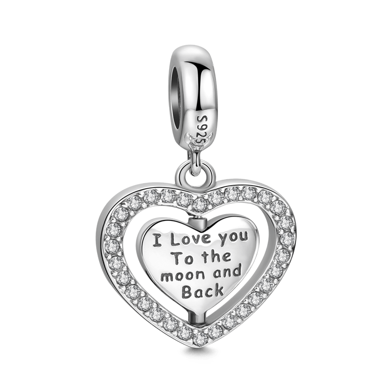 I Love You to the Moon and Back Dangle Charm Silver - soufeelus