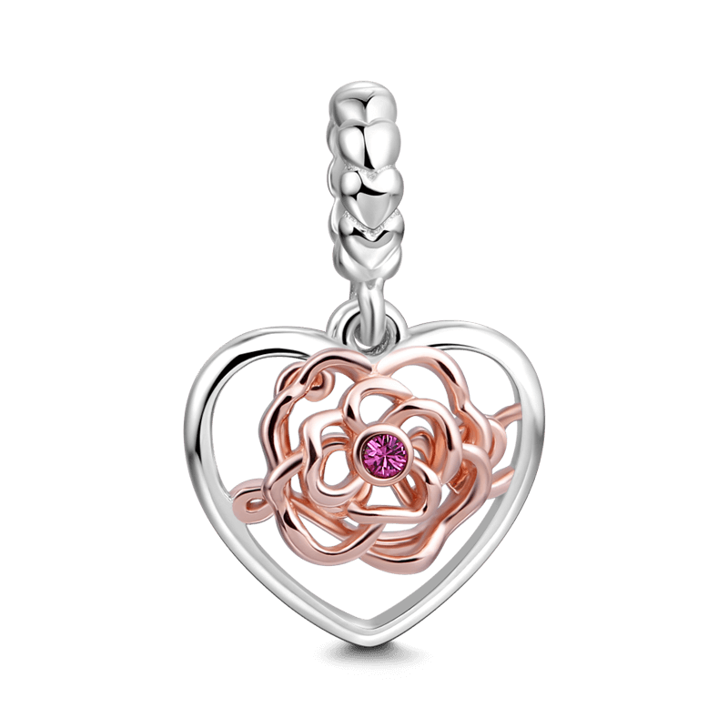 Flower of Love Dangle Charm Rose Gold Plated Silver - soufeelus
