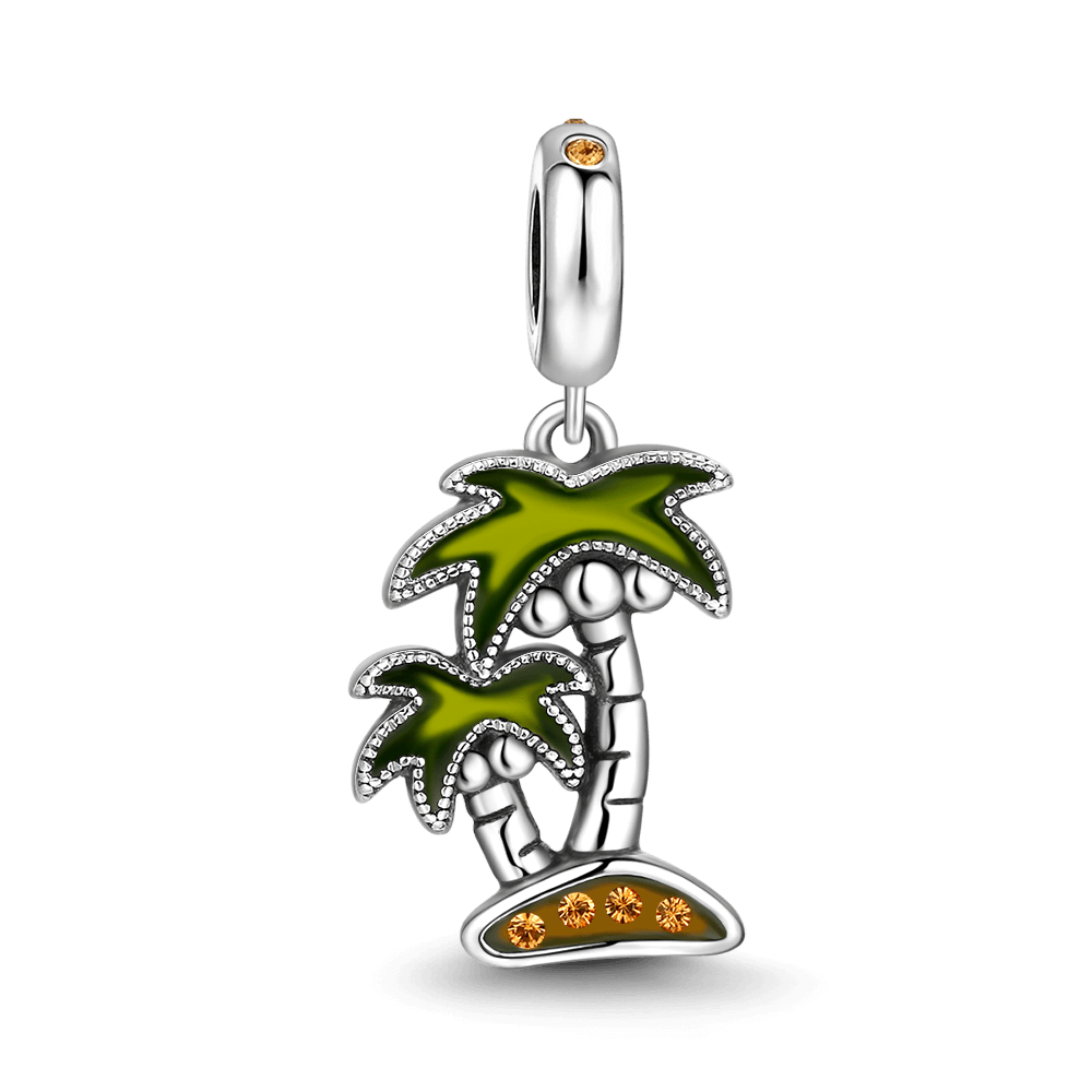 Silver Coconut Tree Dangle Charm with Swarovski Crystal - 