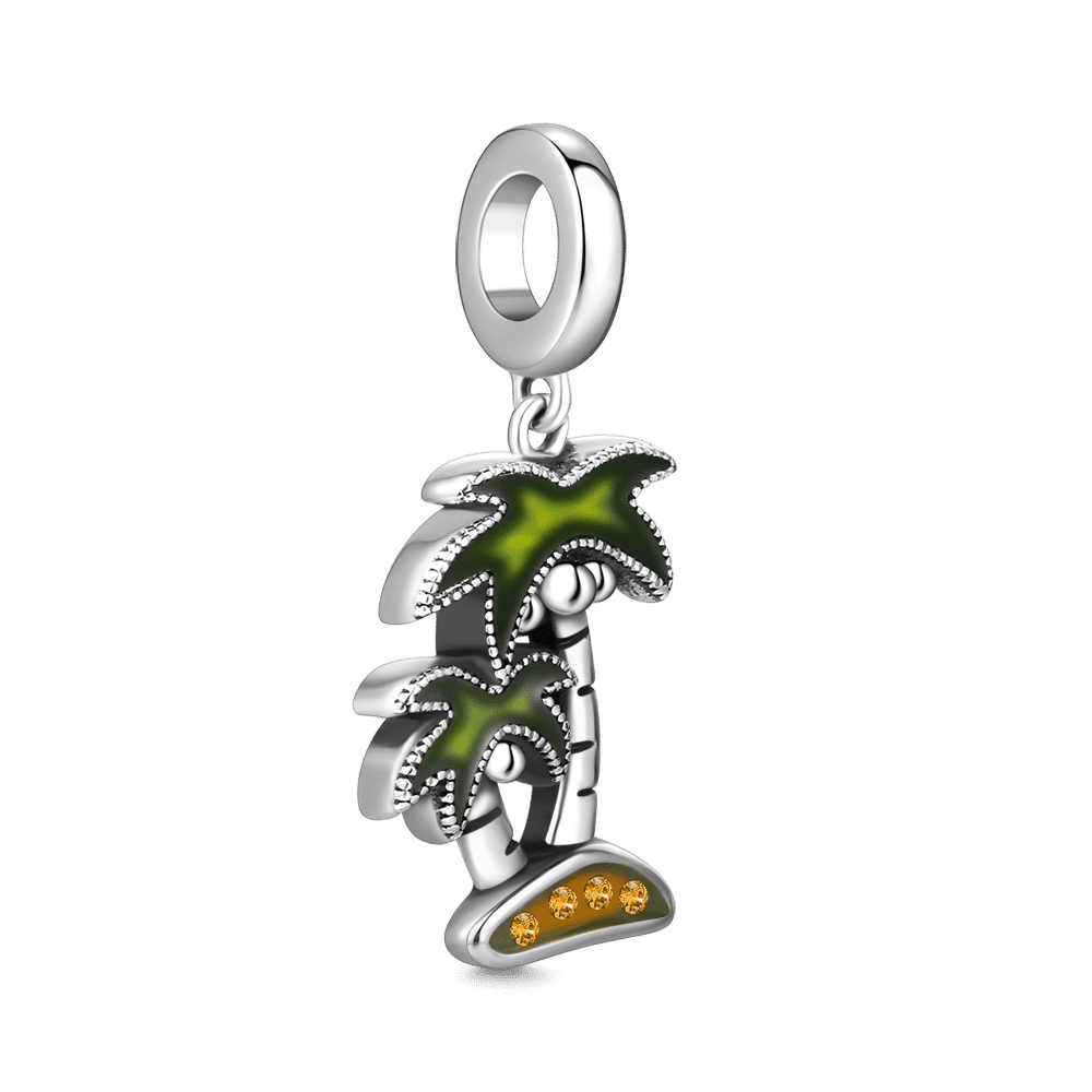 Silver Coconut Tree Dangle Charm with Swarovski Crystal - 