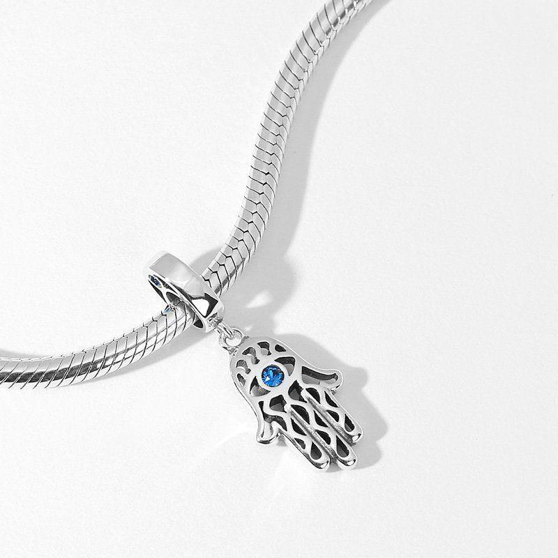 Silver Lotus Flower Dangle Charm with Blue Swarovski Crystal - 